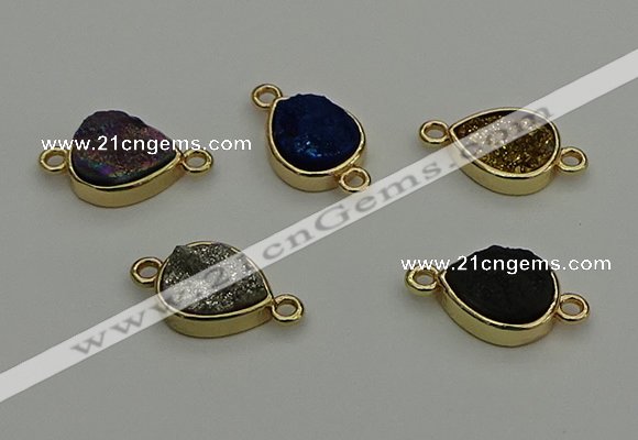 NGC5806 10*14mm flat teardrop plated druzy agate connectors