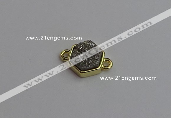 NGC5850 12*12mm hexagon plated druzy agate connectors wholesale