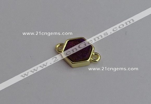 NGC5852 12*12mm hexagon plated druzy agate connectors wholesale