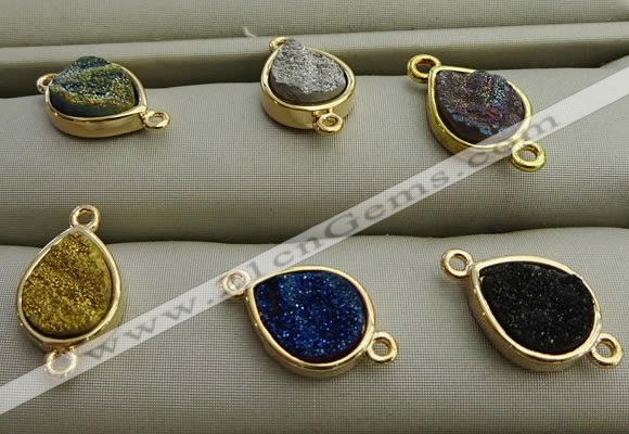 NGC6002 10*12mm flat teardrop plated druzy agate connectors wholesale