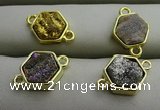 NGC6003 12*12mm hexagon plated druzy agate connectors wholesale