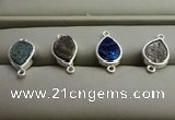 NGC6006 10*12mm flat teardrop plated druzy agate connectors wholesale