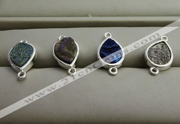 NGC6006 10*12mm flat teardrop plated druzy agate connectors wholesale