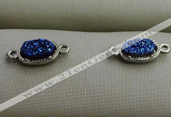 NGC6013 5*8mm oval plated druzy agate connectors wholesale