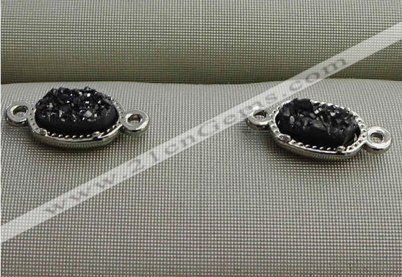 NGC6014 5*8mm oval plated druzy agate connectors wholesale