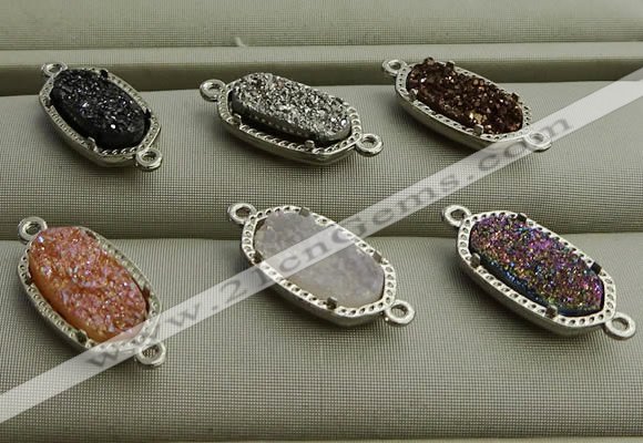 NGC6015 5*8mm oval plated druzy agate connectors wholesale