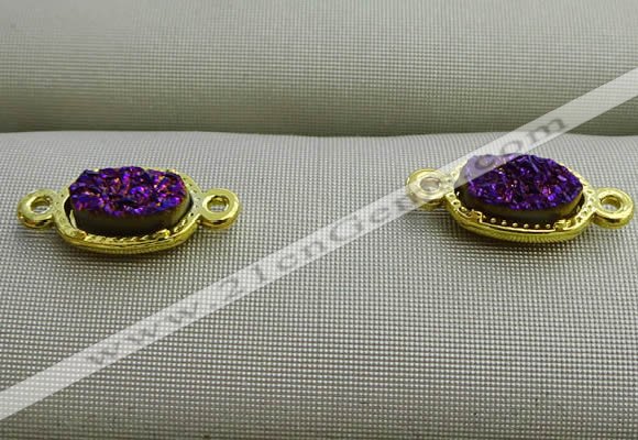 NGC6022 5*8mm oval plated druzy agate connectors wholesale