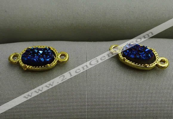 NGC6023 5*8mm oval plated druzy agate connectors wholesale