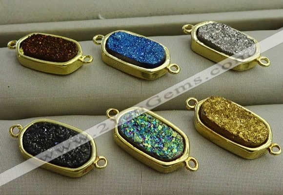 NGC6027 10*16mm oval plated druzy agate connectors wholesale