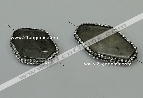 NGC6508 25*30mm - 25*40mm freeform black rutilated quartz connectors