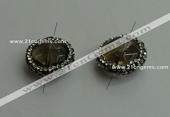 NGC6580 18mm - 20mm flat round smoky quartz connectors wholesale