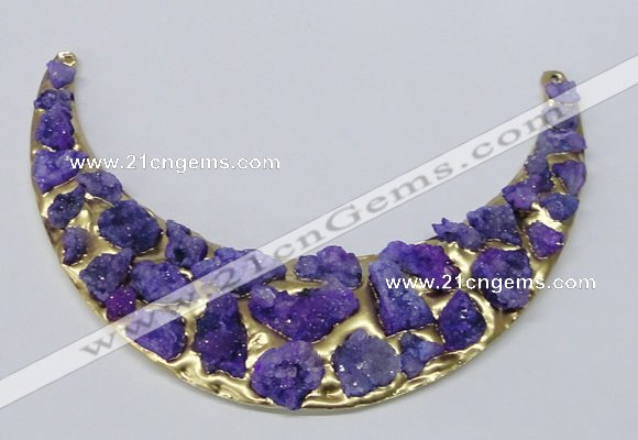NGC670 80*120mm moon shaped druzy agate gemstone connectors