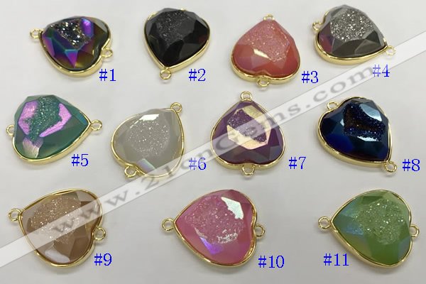 NGC7000 20mm faceted heart plated druzy agate connectors