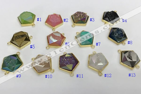NGC7004 20*20mm faceted pentagon plated druzy agate connectors