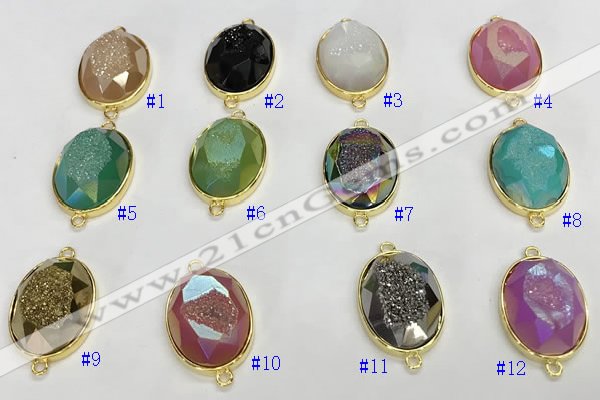 NGC7007 17*22mm faceted oval plated druzy agate connectors