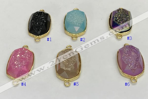 NGC7010 15*22mm faceted oval plated druzy agate connectors