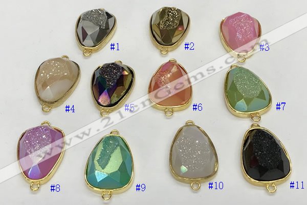 NGC7011 17*22mm faceted teardrop plated druzy agate connectors