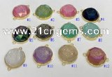 NGC7012 20mm faceted coin plated druzy agate connectors