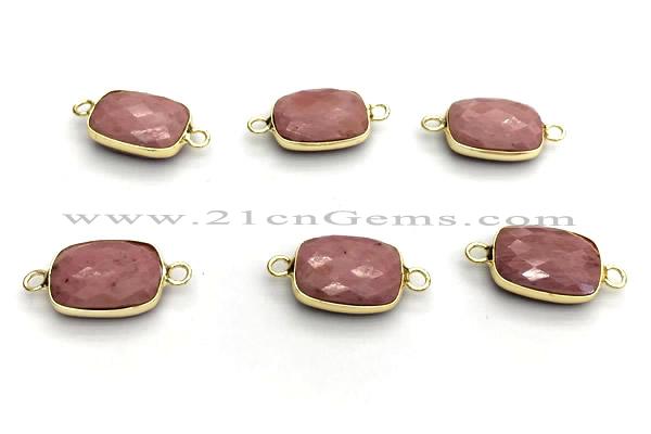 NGC7028 11*15mm faceted rectangle pink wooden jasper connectors