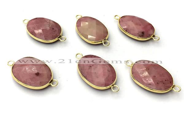 NGC7053 17*22mm faceted oval pink wooden jasper connectors