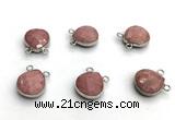 NGC7074 14mm faceted flat teardrop pink wooden jasper connectors