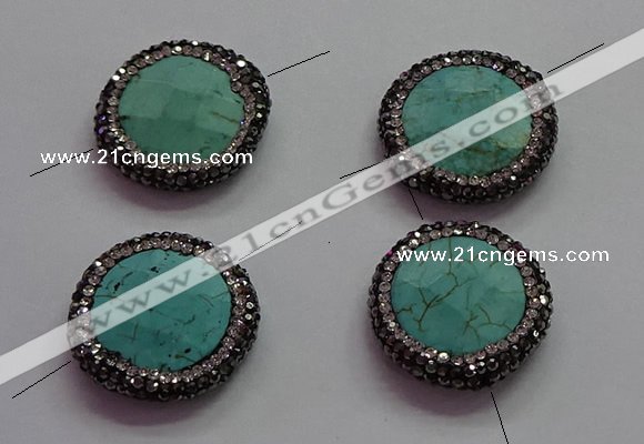 NGC7531 24mm faceted coin turquoise connectors wholesale