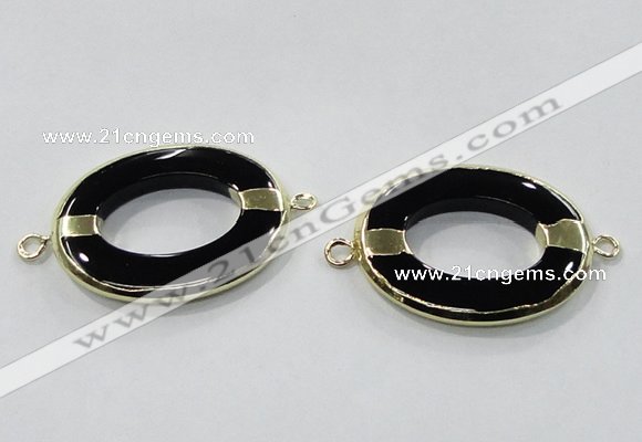 NGC888 30*40mm oval black agate connectors wholesale