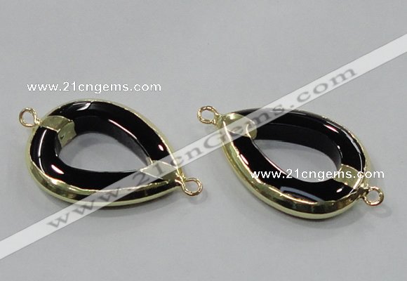 NGC889 30*40mm teardrop black agate connectors wholesale