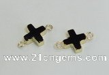 NGC987 15*15mm cross black agate gemstone connectors wholesale