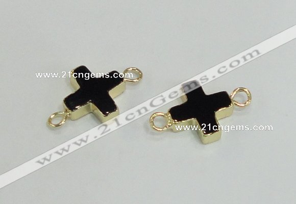 NGC987 15*15mm cross black agate gemstone connectors wholesale