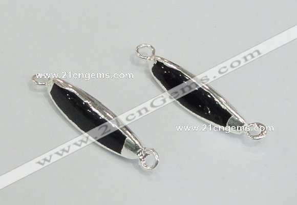 NGC988 8*30mm trihedron black agate gemstone connectors wholesale