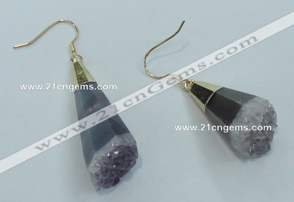 NGE03 15*30mm - 16*35mm freeform druzy amethyst earrings wholesale