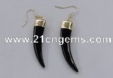 NGE152 10*40mm – 10*42mm oxhorn black agate gemstone earrings