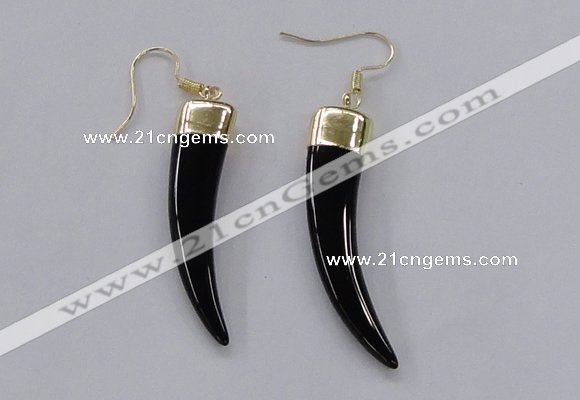 NGE152 10*40mm – 10*42mm oxhorn black agate gemstone earrings