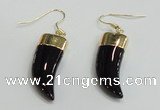 NGE161 11*28mm – 11*30mm oxhorn black agate gemstone earrings