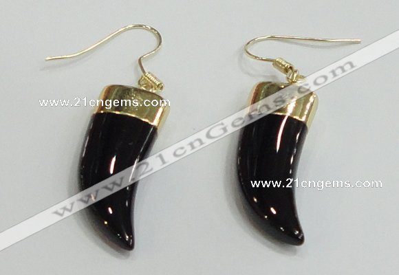 NGE161 11*28mm – 11*30mm oxhorn black agate gemstone earrings