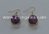 NGE278 15mm - 16mm coin druzy agate gemstone earrings wholeasle