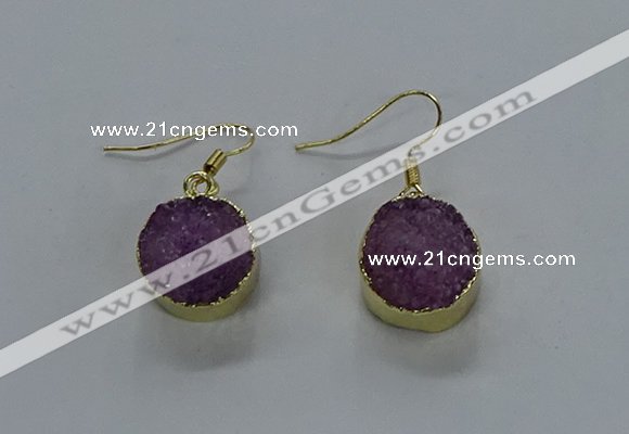 NGE278 15mm - 16mm coin druzy agate gemstone earrings wholeasle