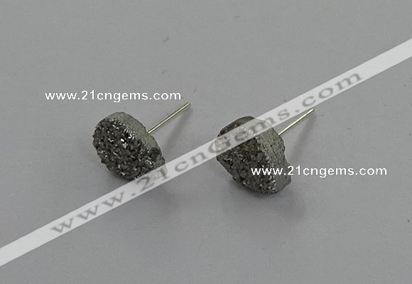 NGE294 5*8mm - 7*10mm freeform plated druzy agate earrings