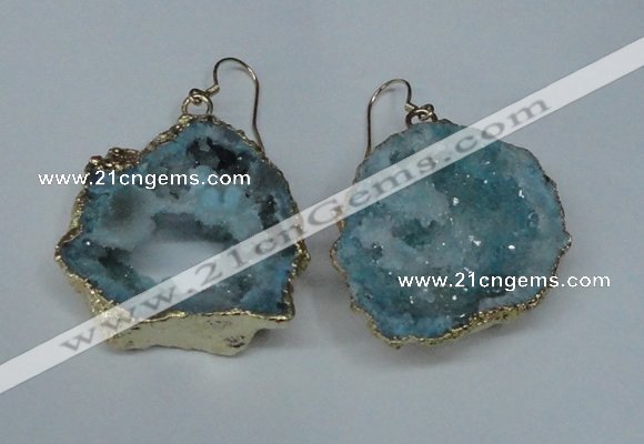 NGE31 30*35mm - 35*40mm freeform plated druzy agate earrings