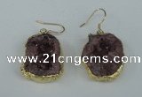 NGE37 20*25mm - 25*30mm freeform plated druzy agate earrings