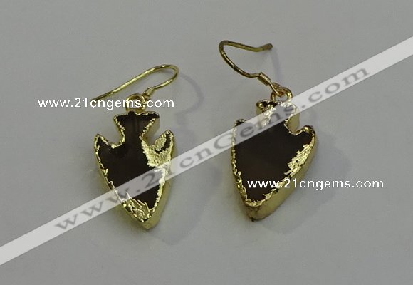 NGE5000 16*20mm - 18*25mm arrowhead smoky quartz earrings