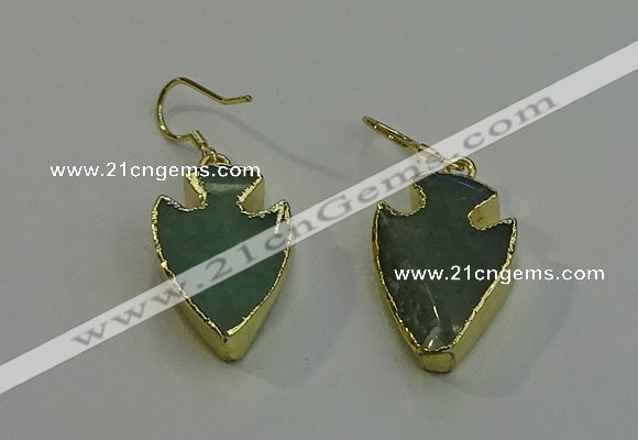 NGE5003 16*20mm - 18*25mm arrowhead green aventurine earrings