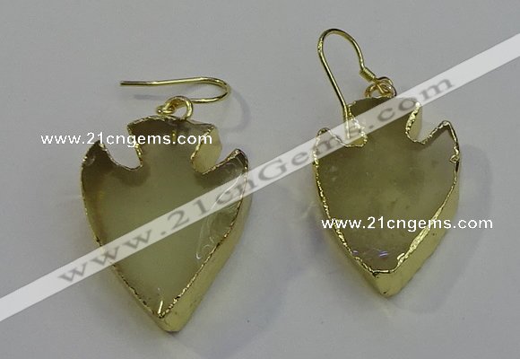 NGE5008 20*30mm - 25*30mm arrowhead lemon quartz earrings