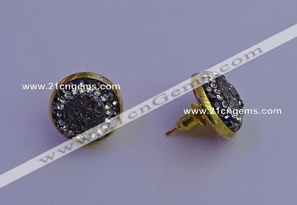 NGE5028 12mm - 14mm coin plated druzy agate gemstone earrings