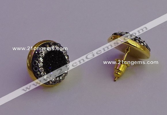 NGE5030 12mm - 14mm coin plated druzy agate gemstone earrings