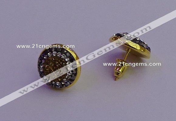 NGE5031 12mm - 14mm coin plated druzy agate gemstone earrings