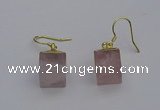 NGE5081 10*15mm cube rose quartz gemstone earrings wholesale