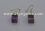 NGE5085 10*15mm cube light amethyst gemstone earrings wholesale