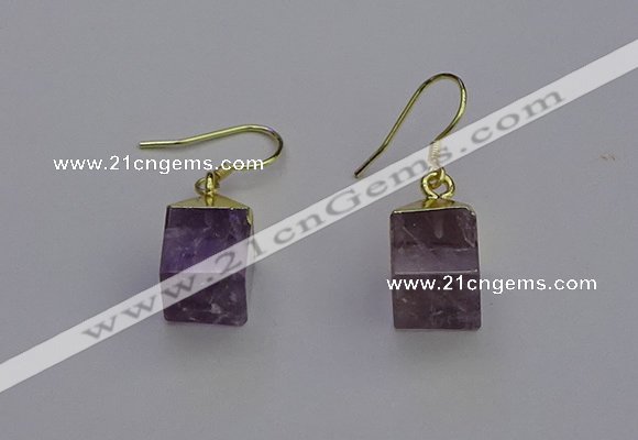 NGE5085 10*15mm cube light amethyst gemstone earrings wholesale